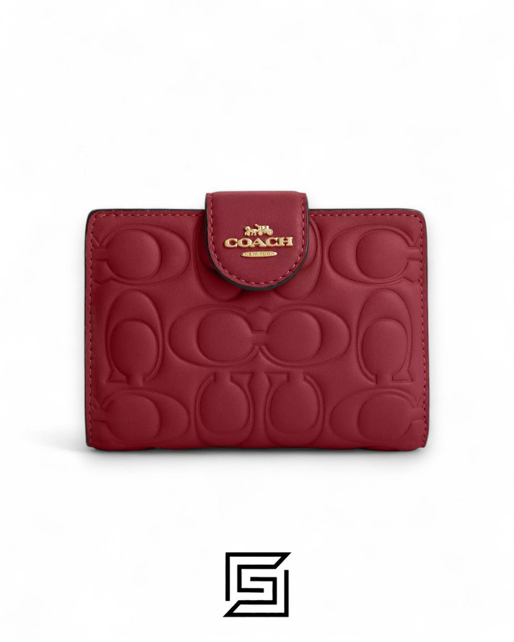 Coach Medium Corner Zip Wallet With Signature Leather Red Style No. CM241