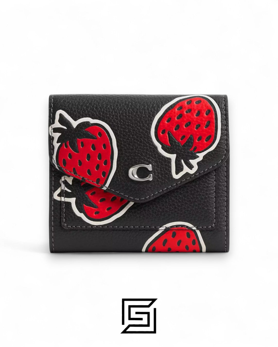 Coach Wyn محفظة صغيرة بطبعة فراولة سوداء طراز رقم CU474