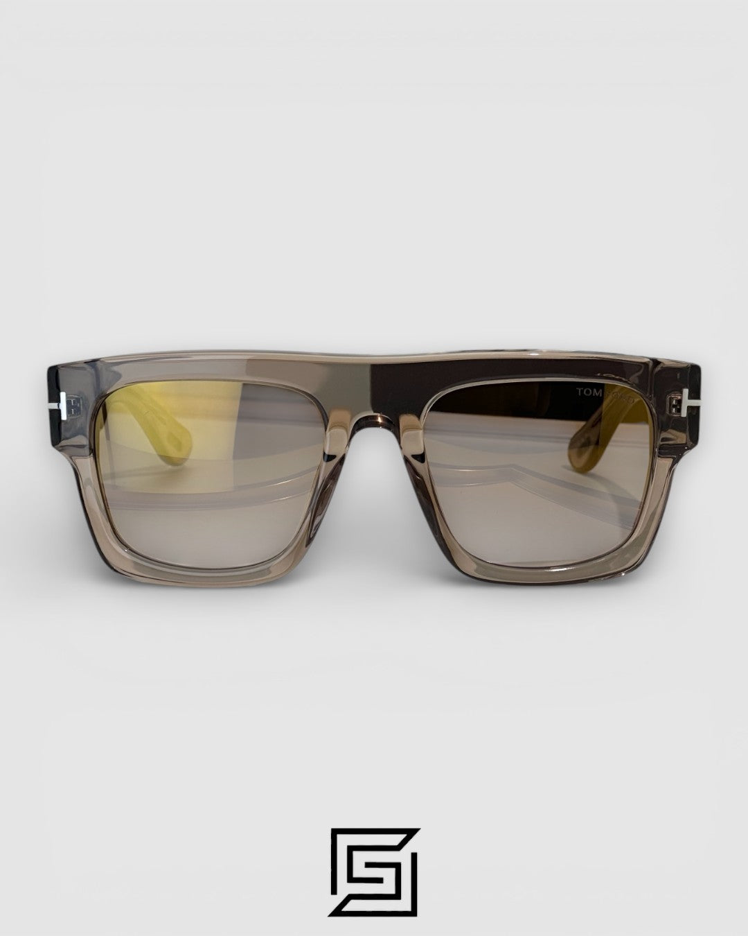 Tom Ford TF711 Light Gold Mirror Lenses and Transparent Grey Frame Luxury Sunglasses
