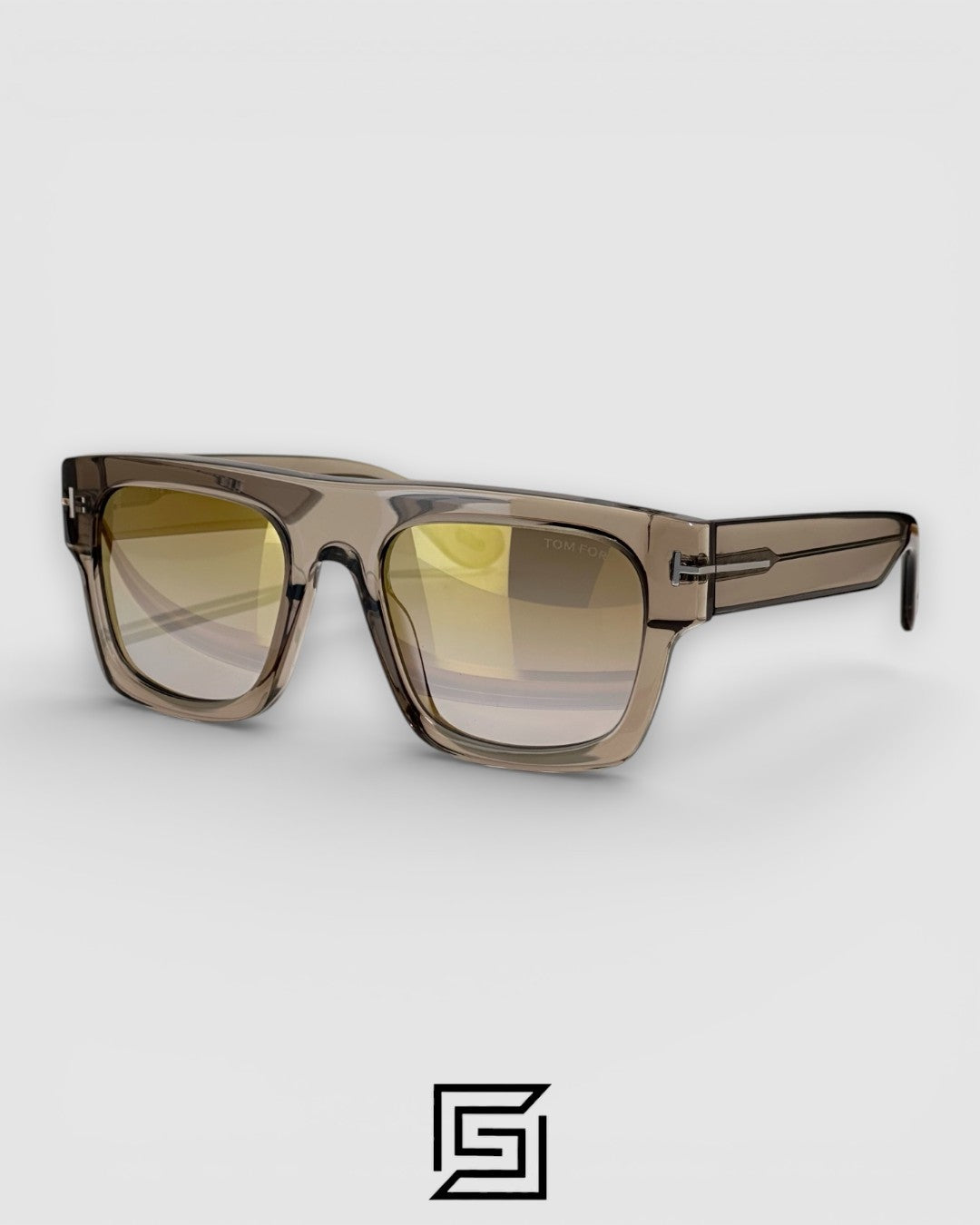 Tom Ford TF711 Light Gold Mirror Lenses and Transparent Grey Frame Luxury Sunglasses