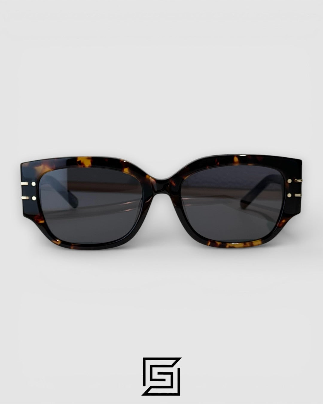 Dior Signature S13F Black Lenses and Tiger Brown Frame with Gold Logo Luxury Sunglasses
