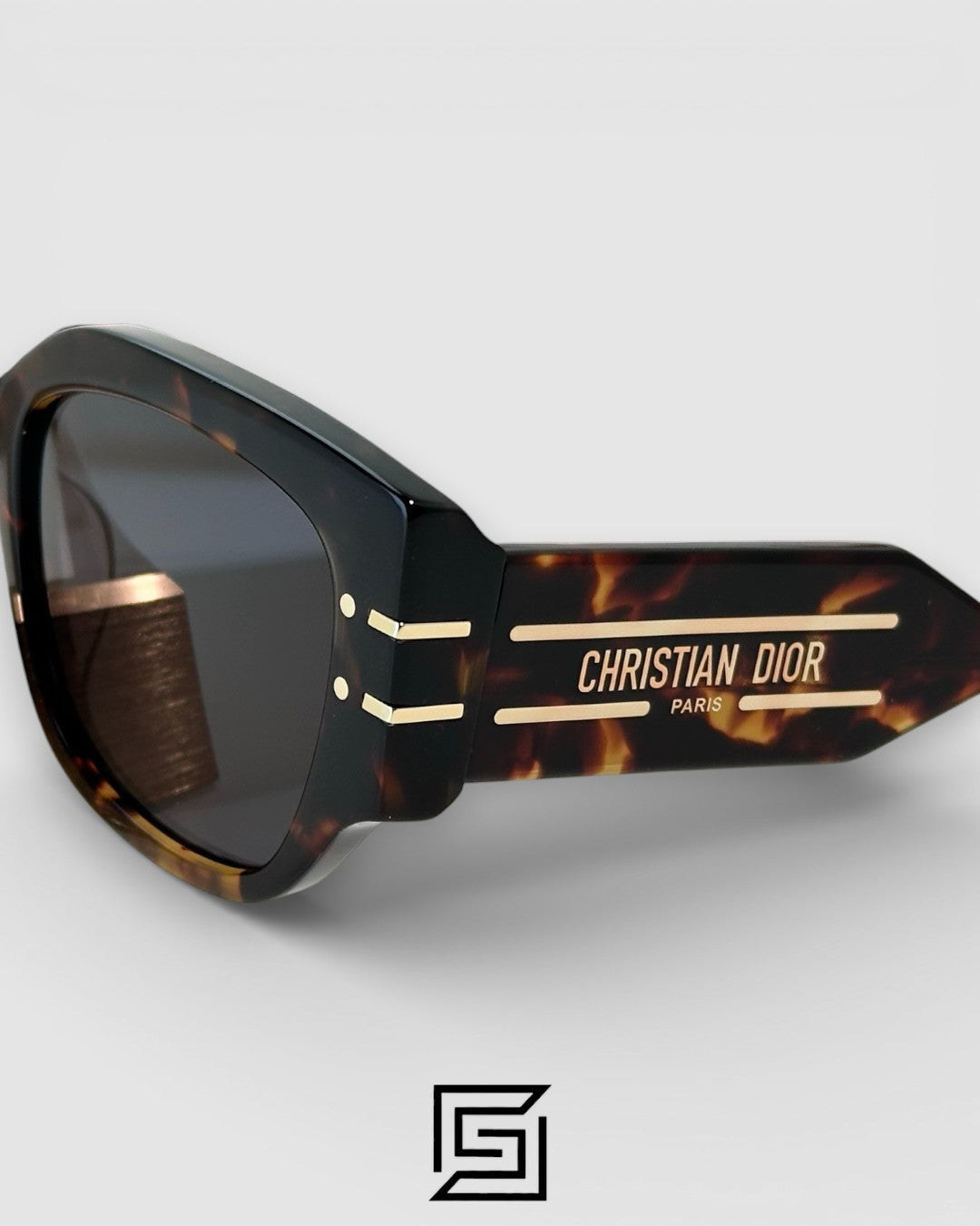 Dior Signature S13F Black Lenses and Tiger Brown Frame with Gold Logo Luxury Sunglasses