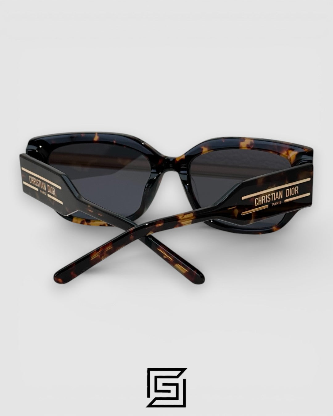 Dior Signature S13F Black Lenses and Tiger Brown Frame with Gold Logo Luxury Sunglasses