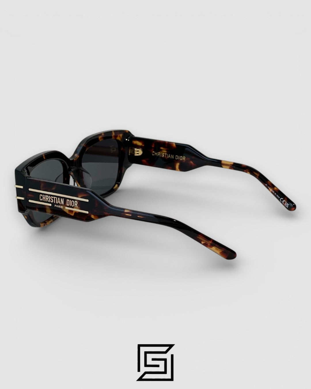 Dior Signature S13F Black Lenses and Tiger Brown Frame with Gold Logo Luxury Sunglasses