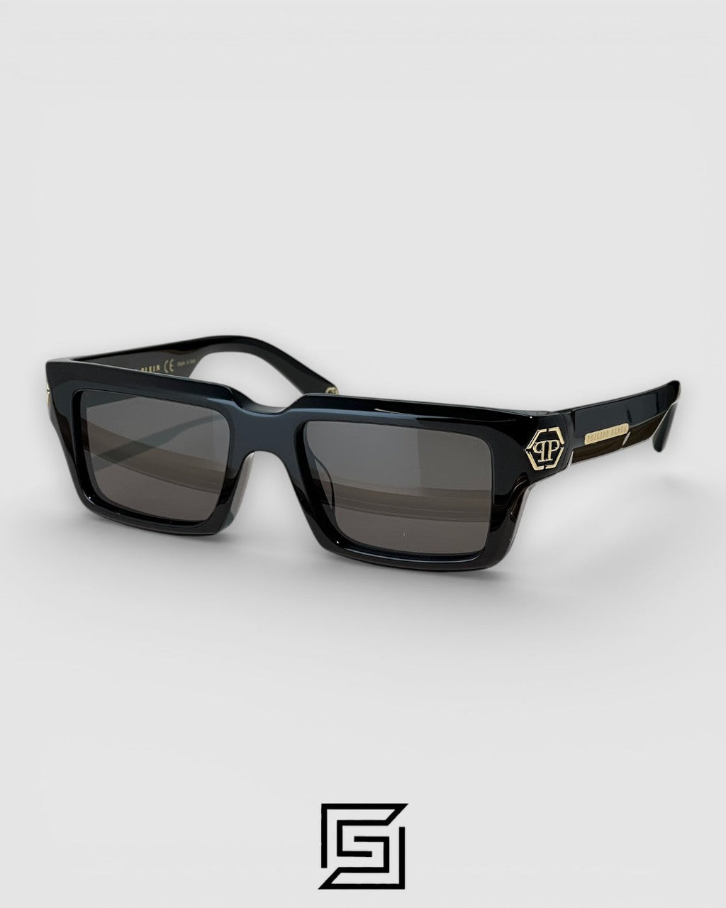 PHILIP PELEN Dark Shapes SPP044 Black Lenses and Black Frame with Gold Logo Luxury Sunglasses