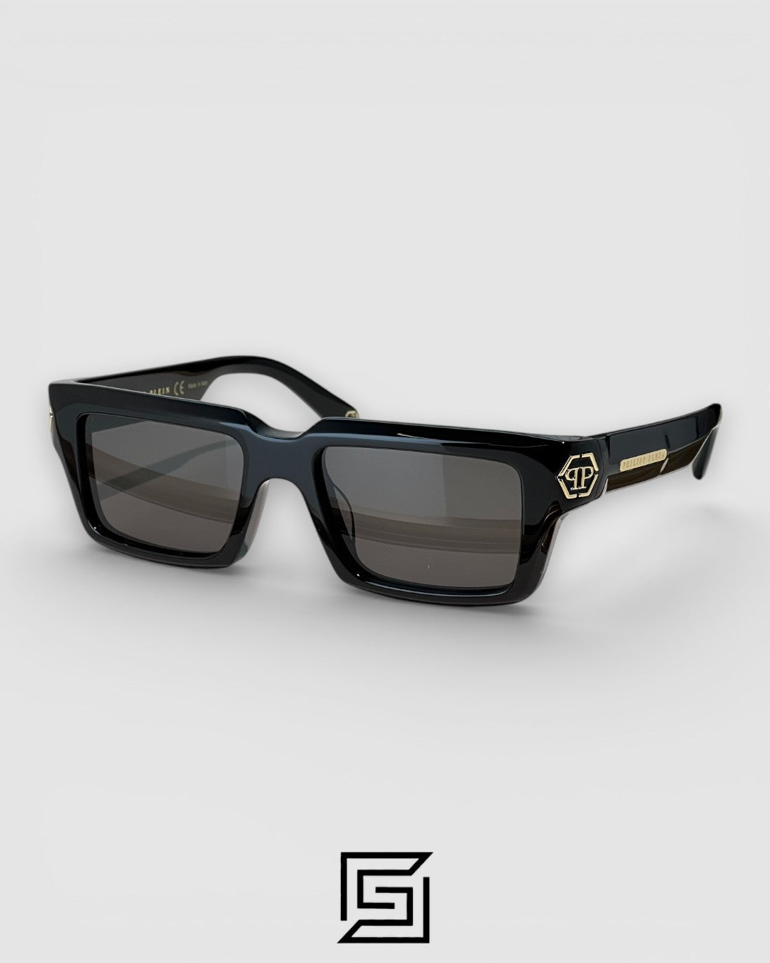 PHILIP PELEN Dark Shapes SPP044 Black Lenses and Black Frame with Gold Logo Luxury Sunglasses