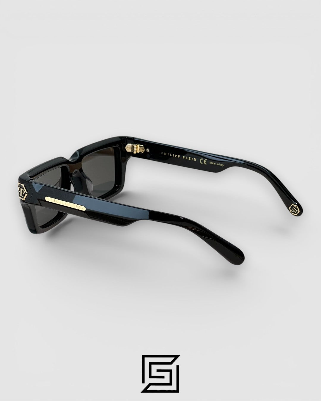 PHILIP PELEN Dark Shapes SPP044 Black Lenses and Black Frame with Gold Logo Luxury Sunglasses