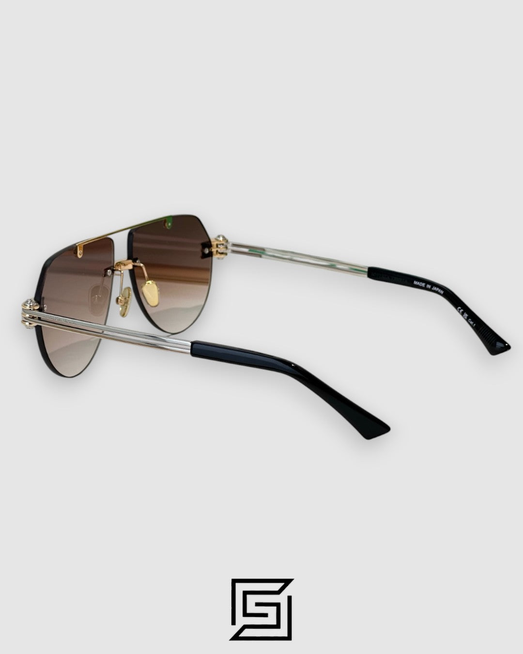 Bottega Veneta BV1342 001 Honey Lenses and Gold x Silver Frame Luxury Aviator Sunglasses