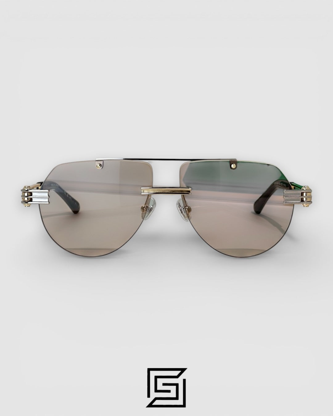 Bottega Veneta BV1342 002 Light Honey Lenses and Silver x Gold Frame Luxury Aviator Sunglasses