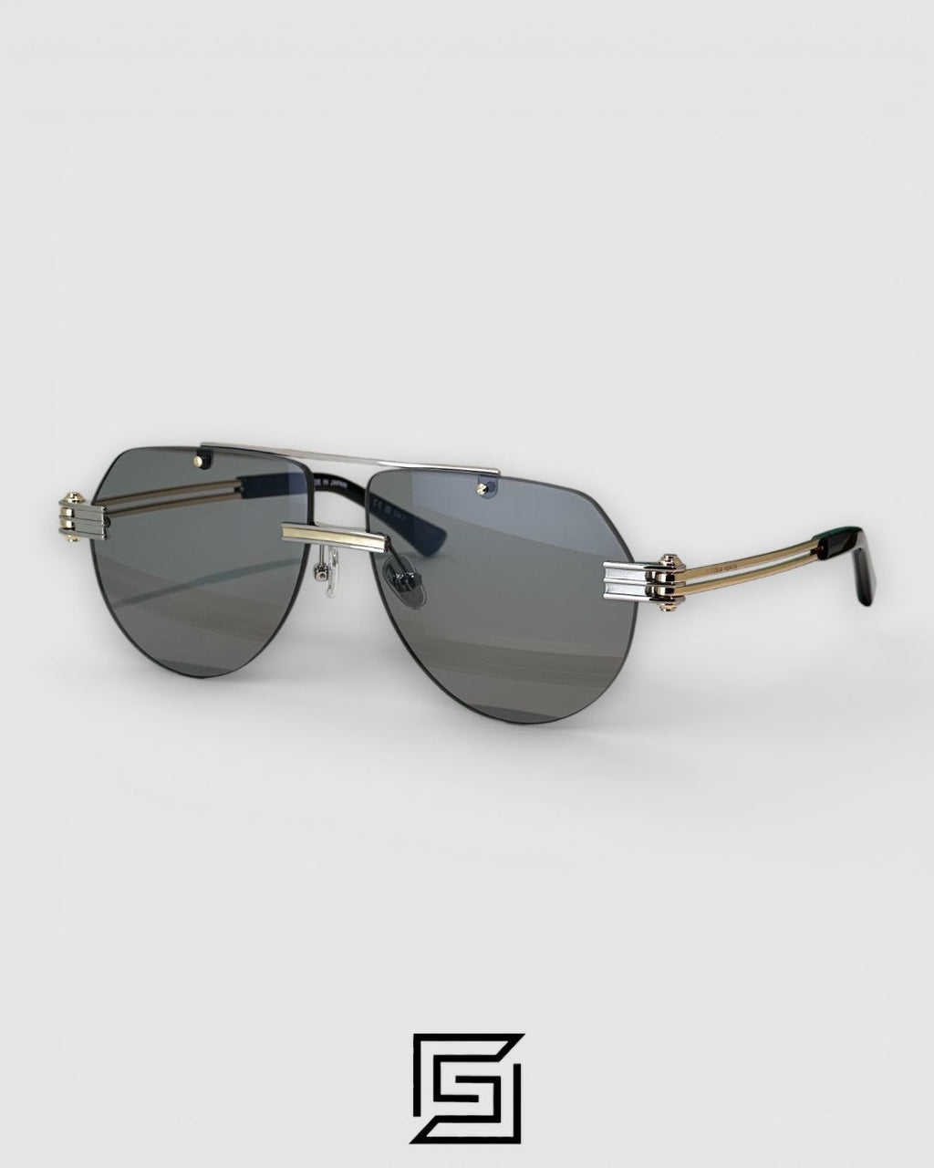 Bottega Veneta BV1342 004 Black Lenses and Silver x Gold Frame Luxury Aviator Sunglasses