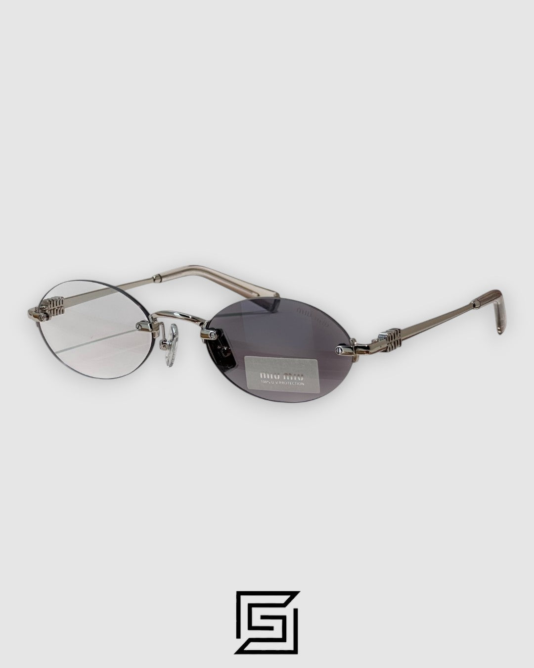 Miu Miu SMUA54S Clear Blue Light Filter Lenses With Silver - Rimless Oval Glasses