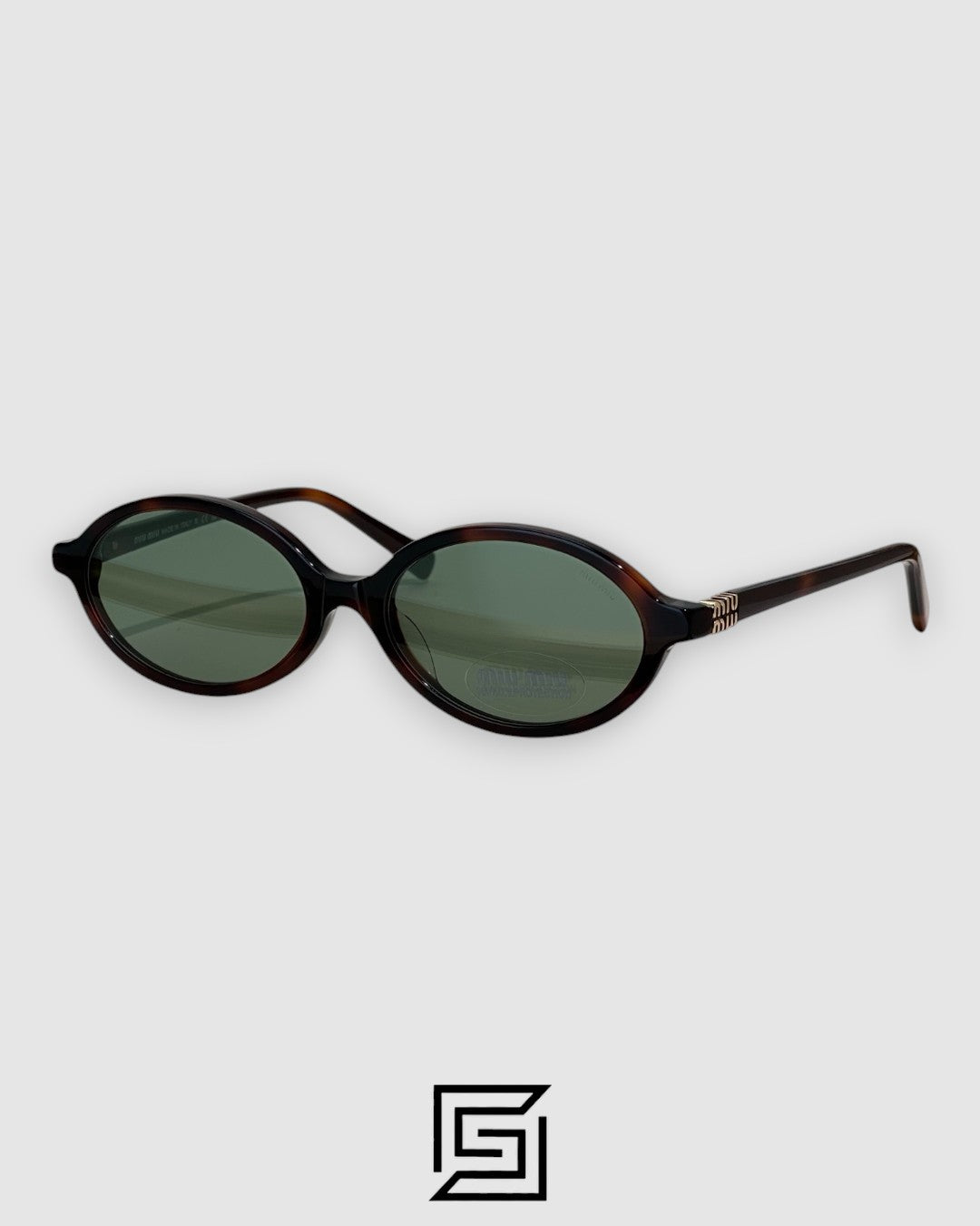 نظارة شمسية Miu Miu SMU04Z بعدسات خضراء وإطار بني بنقشة النمر وشعار ذهبي