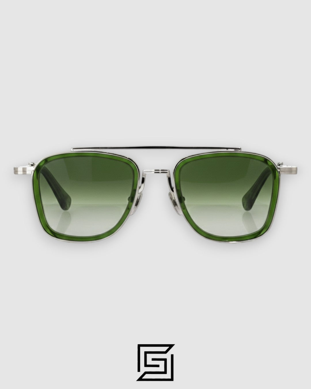 John Dalia BARD C107 Green Lenses and Green Frame Silver Metal  Sunglasses