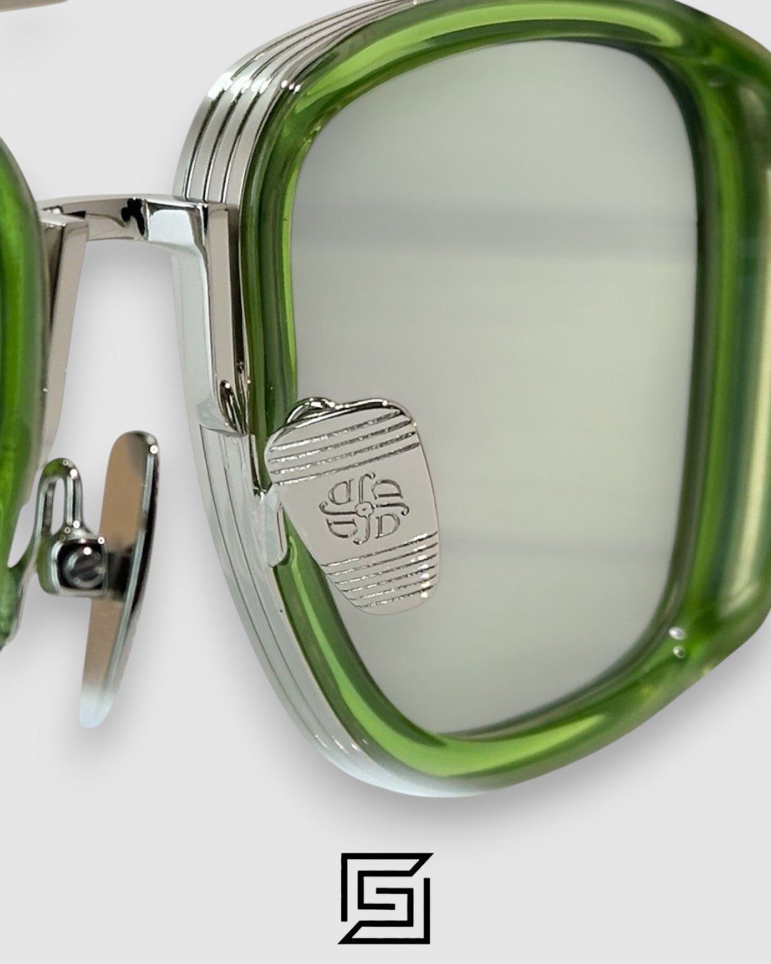 John Dalia BARD C107 Green Lenses and Green Frame Silver Metal  Sunglasses