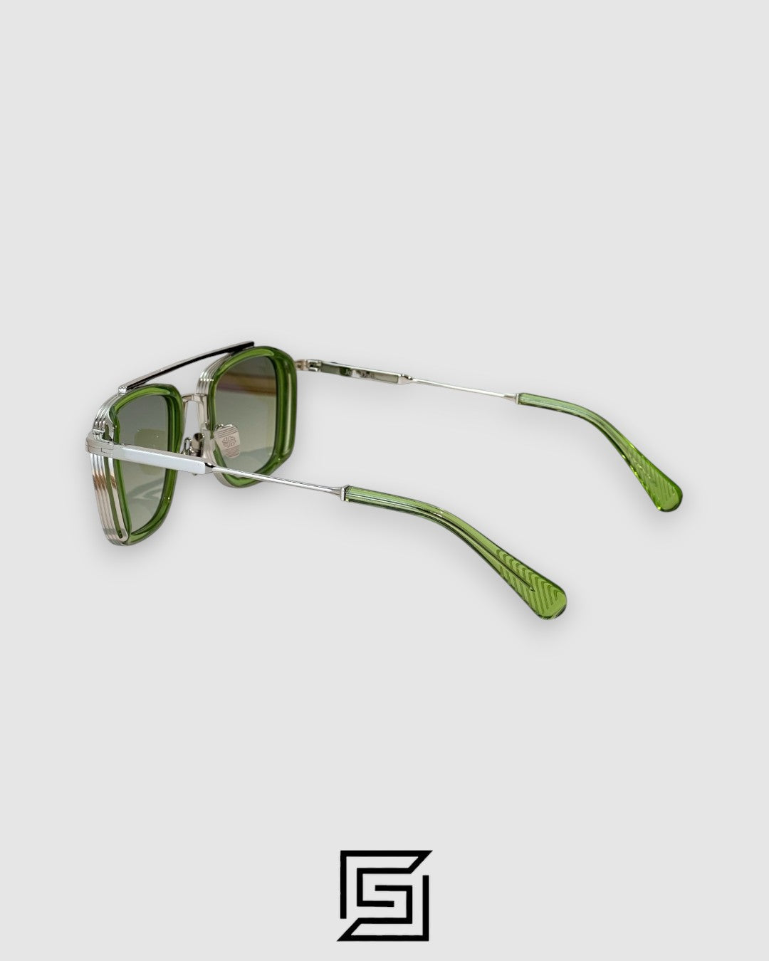 John Dalia BARD C107 Green Lenses and Green Frame Silver Metal  Sunglasses