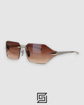 Prada SPR A55 Brown Lenses Silver Frame Geometric Rimless
