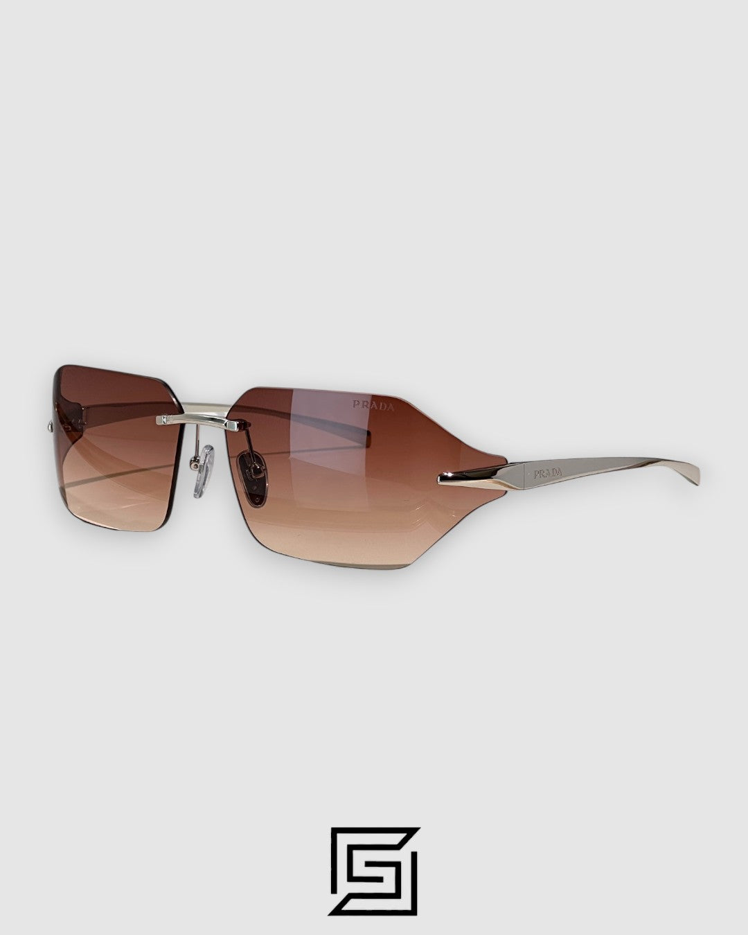Prada SPR A55 Brown Lenses Silver Frame Geometric Rimless