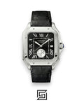 Cartier Santos 3241983 Automatic Dual Time Black Roman Dial Black Leather - 47mm