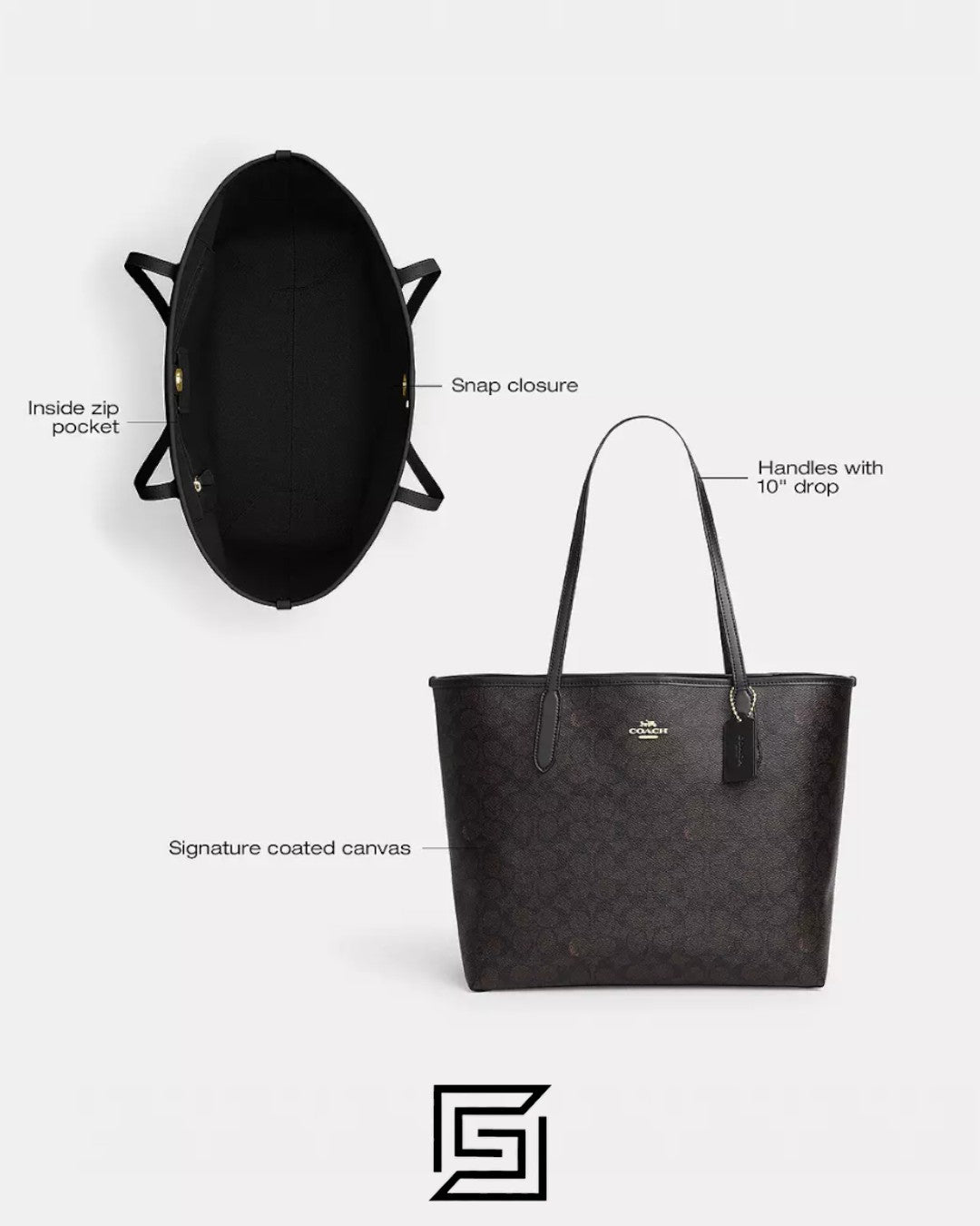 Coach City Tote Bag In Signature Canvas Brown Style Number 5696