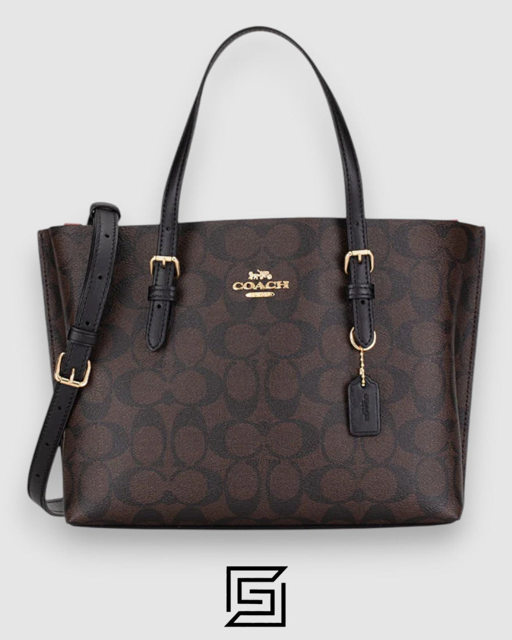 Mollie Tote Bag In Signature Canvas Dark Brown Black Hand 1665