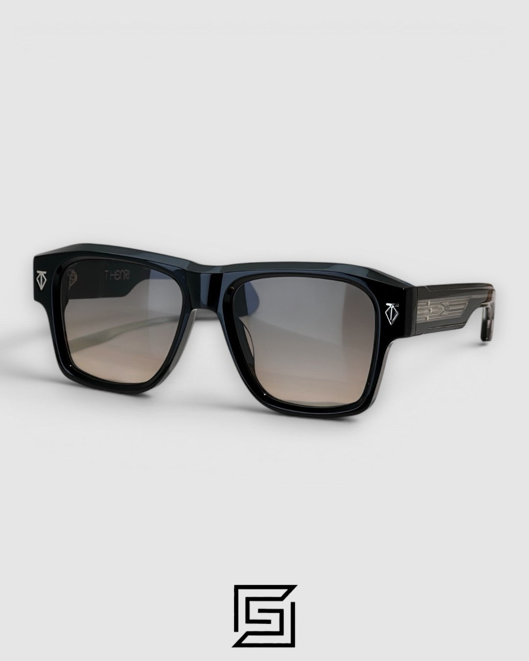 ESTOQUE إطار أسود عدسات سوداء ذراع ذهبي - BLACK_GREY