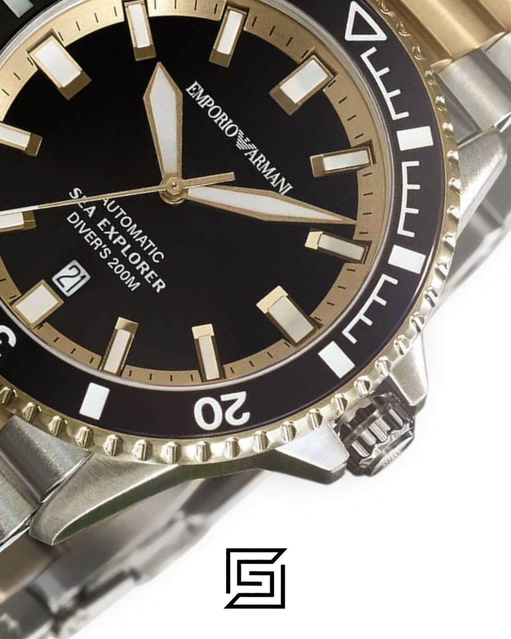 Emporio Armani AR60089 Two-Tone Automatic Dive Watch with Black Dial