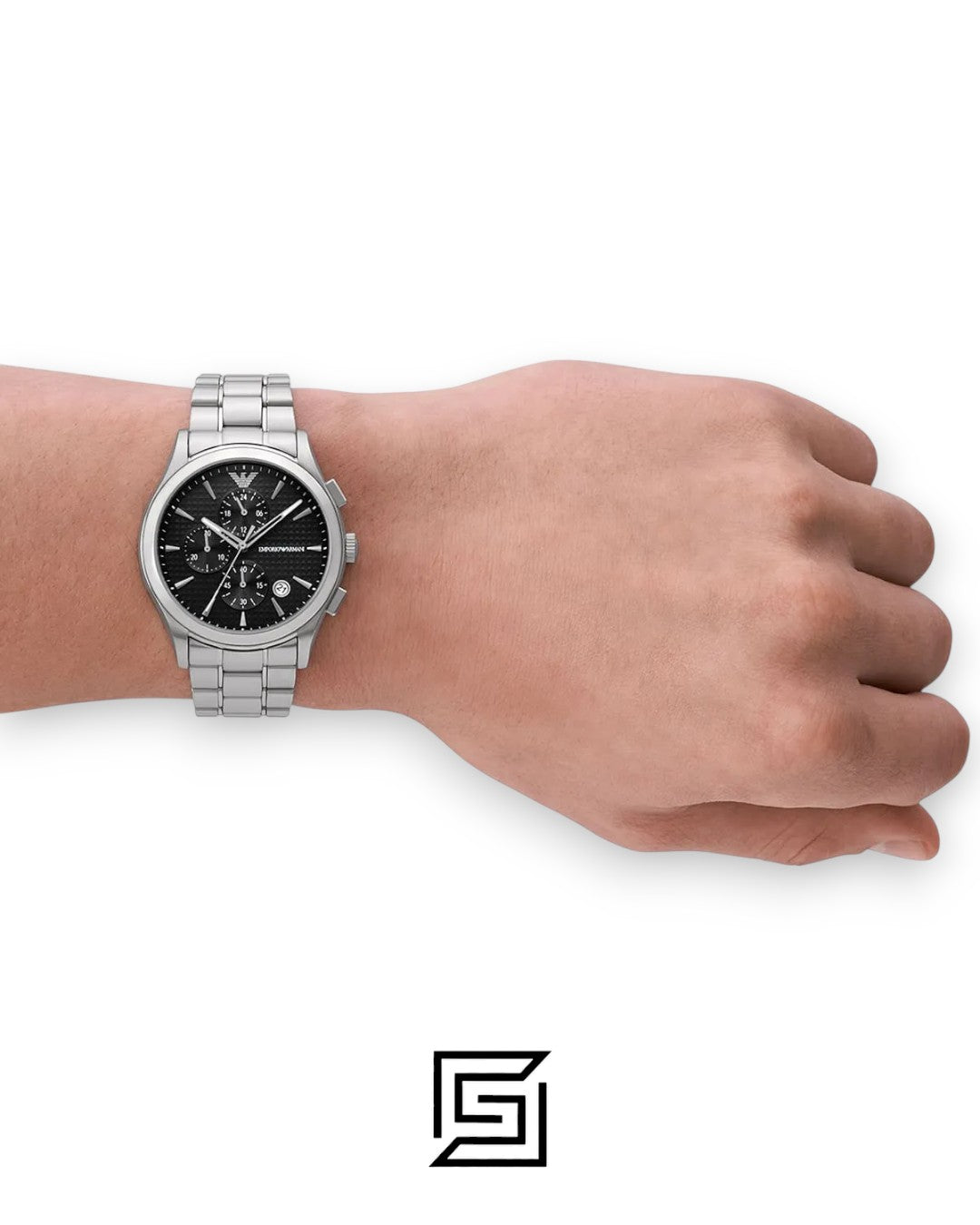 Emporio Armani AR11602 Men's Silver Stainless Steel Chronograph Watch with Black Dial
