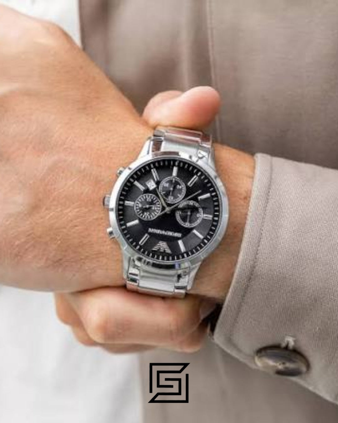 Emporio Armani AR2434 Men's Stainless Steel Watch with Black Dial