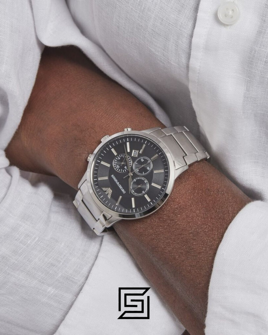 Emporio Armani AR2434 Men's Stainless Steel Watch with Black Dial