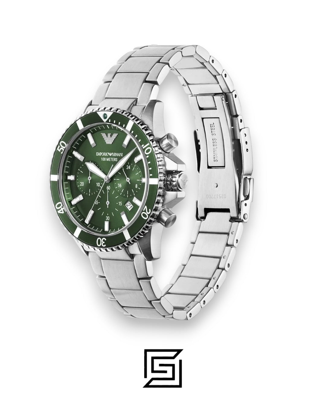 ساعة يد رجالية بعقارب بمينا أخضر AR11500