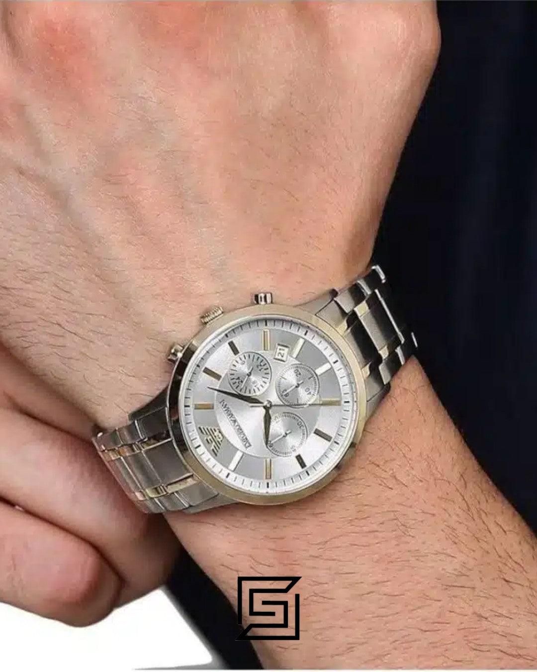 Emporio Armani AR11076 Men's Silver Dial Two-Tone Watch