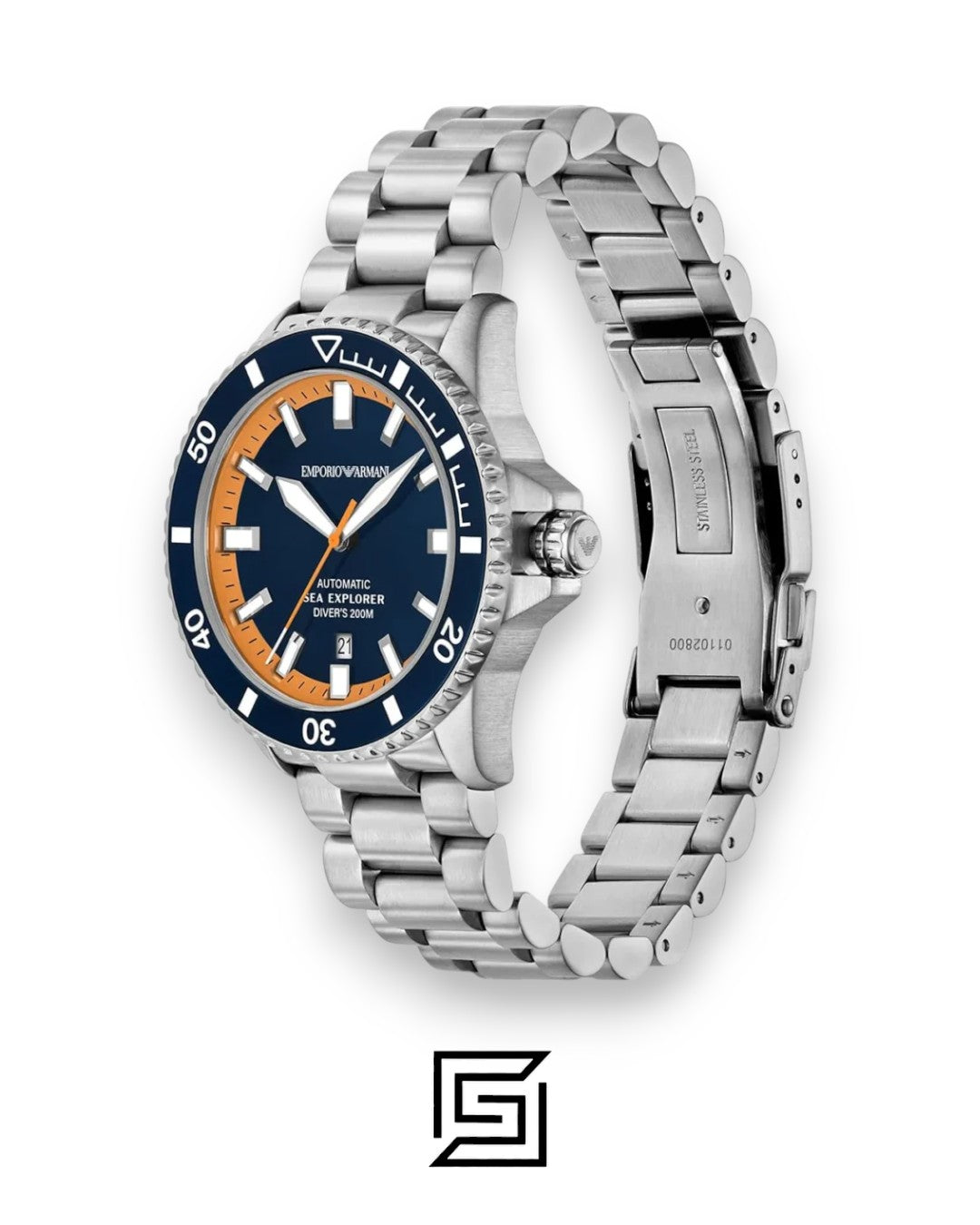 Armani AR60090 Automatic Sea Explorer Diver's 200m Blue Dial Stainless Steel Watch