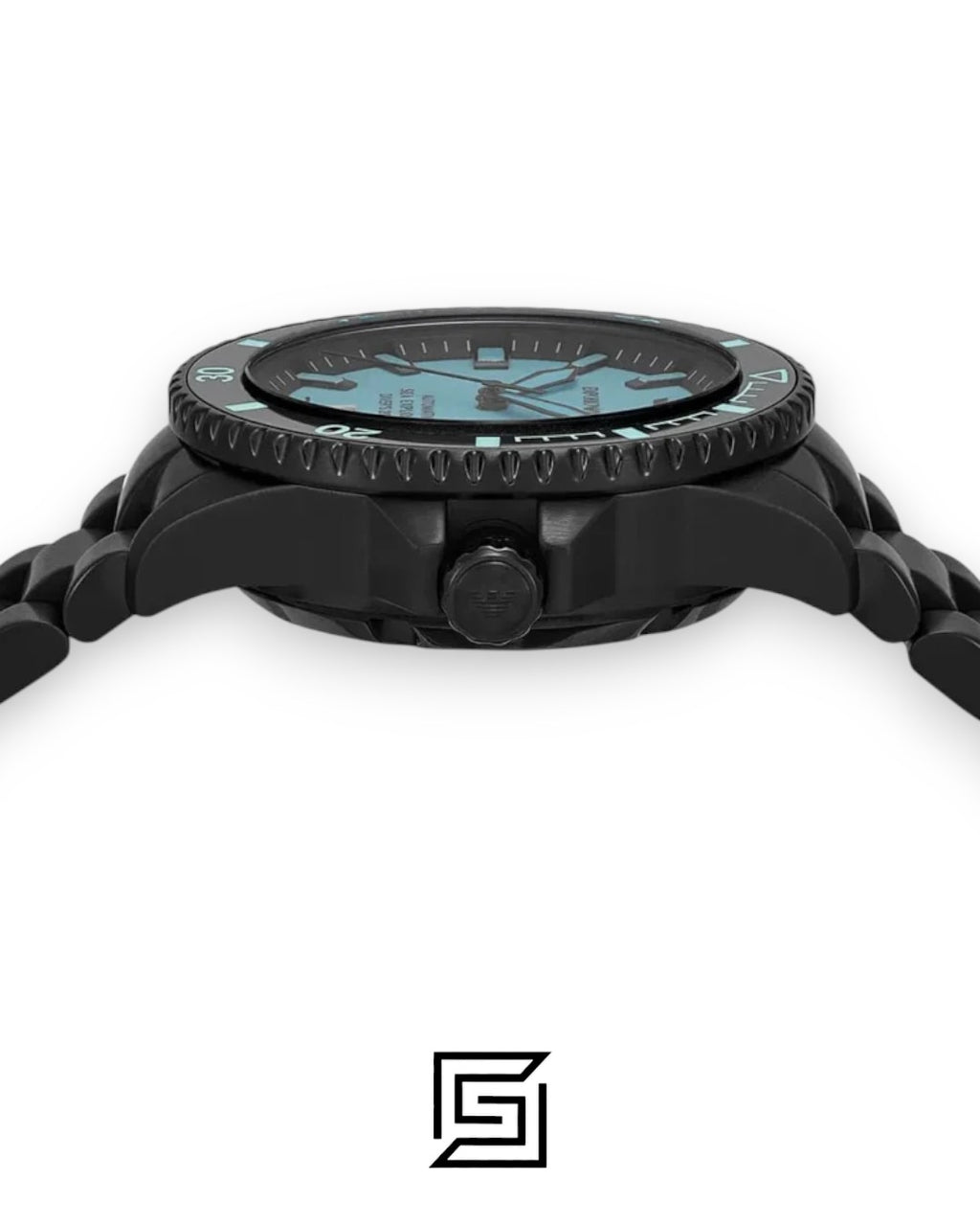 Emporio Armani AR60084 Black Stainless Steel Automatic Blue Dial Dive Watch 43mm
