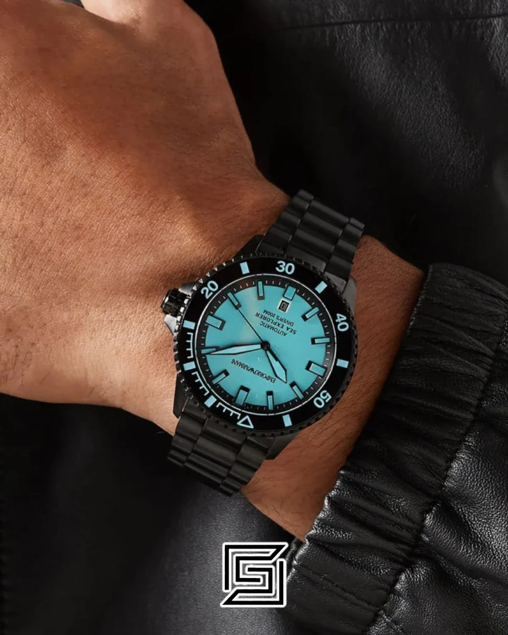 Emporio Armani AR60084 Black Stainless Steel Automatic Blue Dial Dive Watch 43mm