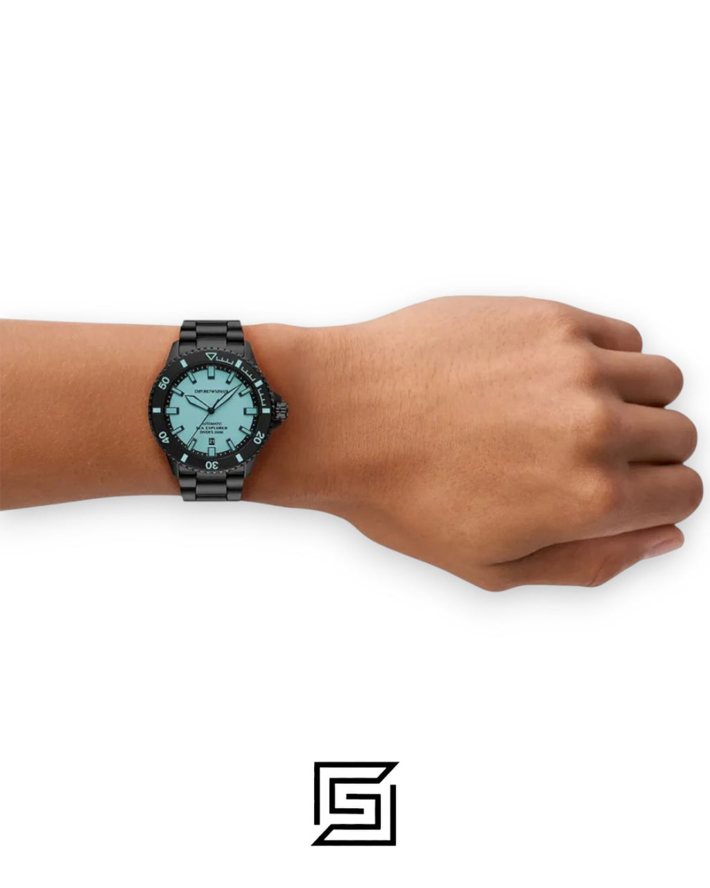 Emporio Armani AR60084 Black Stainless Steel Automatic Blue Dial Dive Watch 43mm