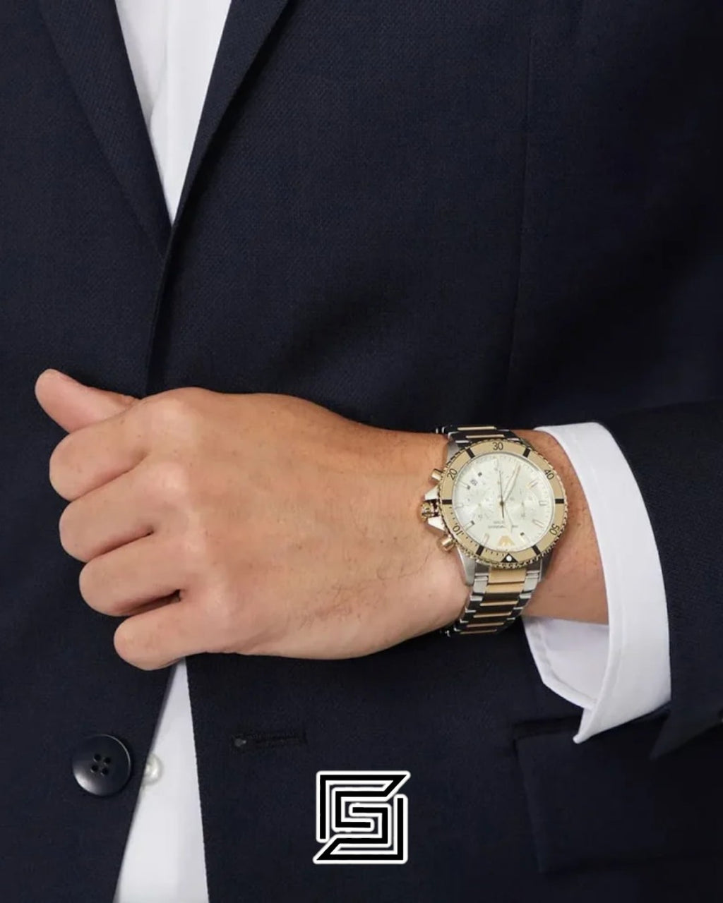 Emporio Armani AR11606 Two-Tone Gold and Silver Case 43mm Chronograph Watch with Cream Dial