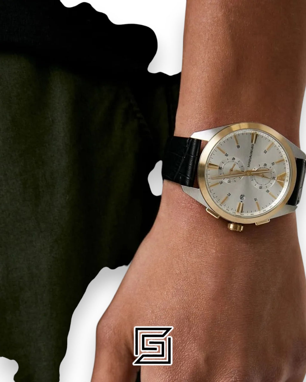 Armani AR11498 Chronograph Silver Dial Gold Bezel Men's Watch