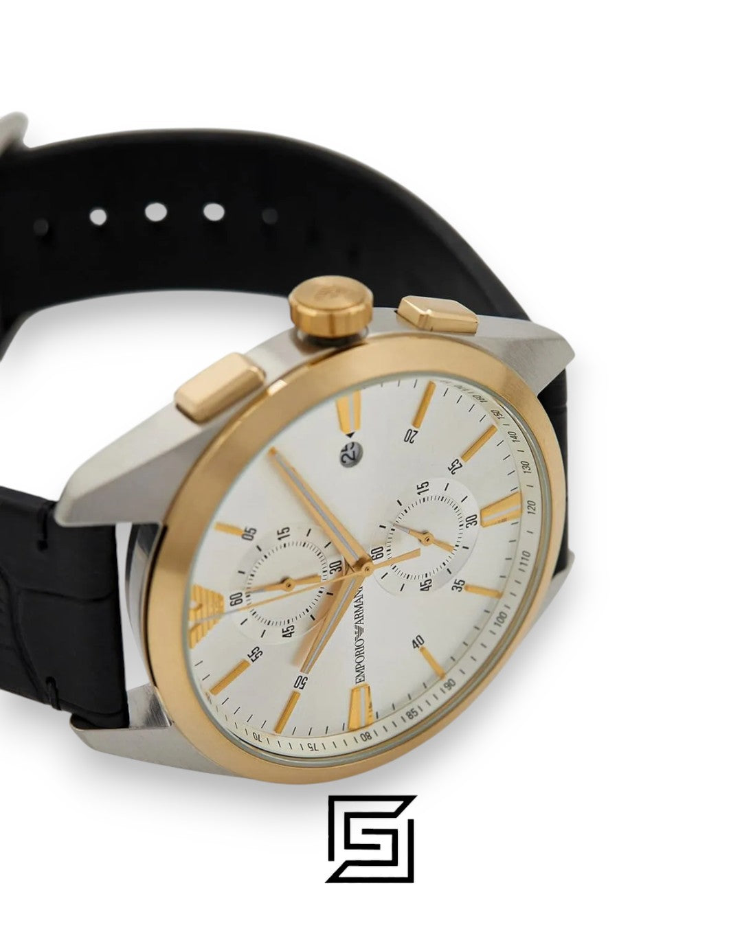 Armani AR11498 Chronograph Silver Dial Gold Bezel Men's Watch
