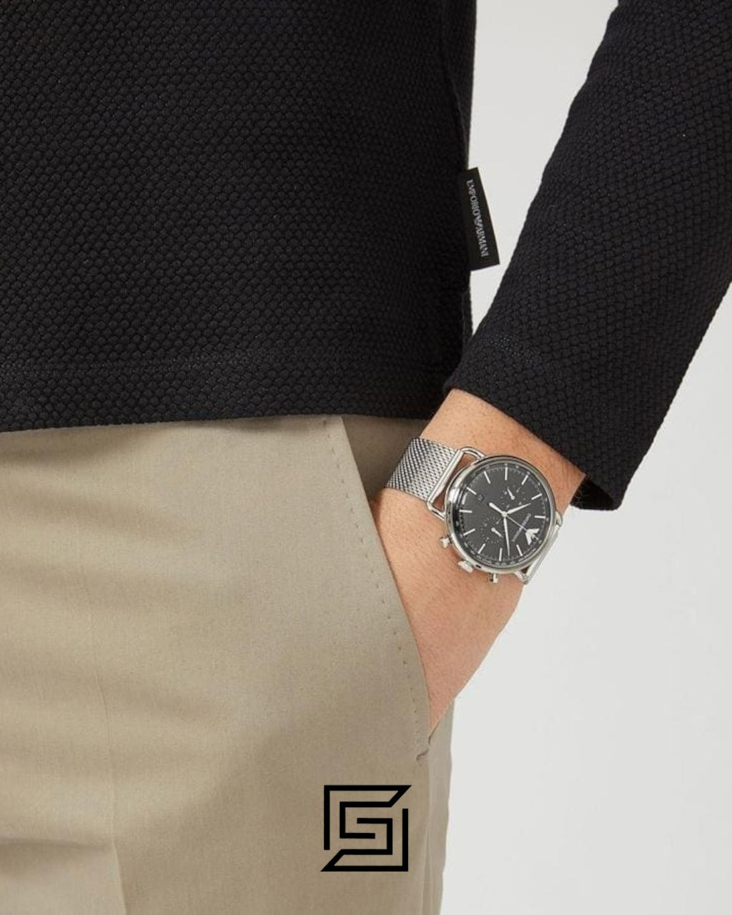 Emporio Armani AR11104 Men's Stainless Steel Mesh Watch with Black Dial
