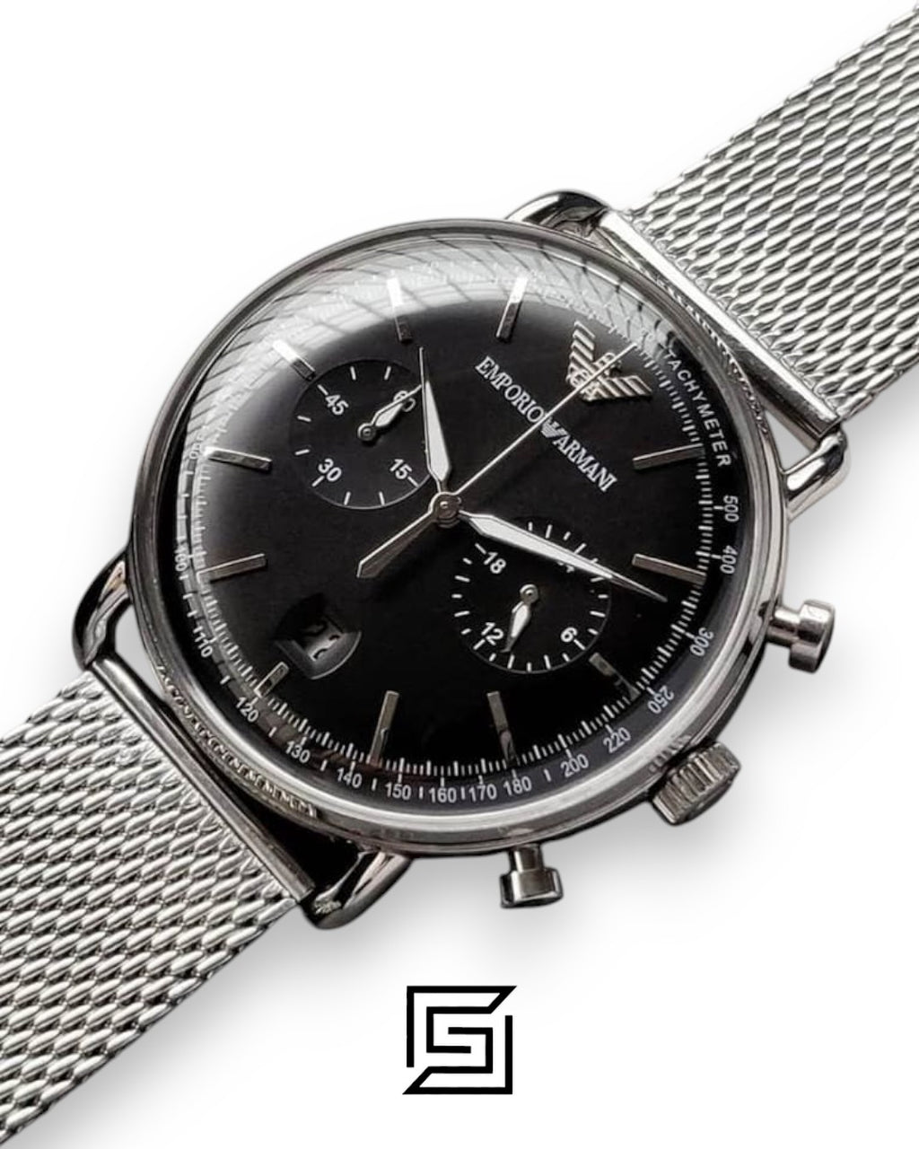 Emporio Armani AR11104 Men's Stainless Steel Mesh Watch with Black Dial