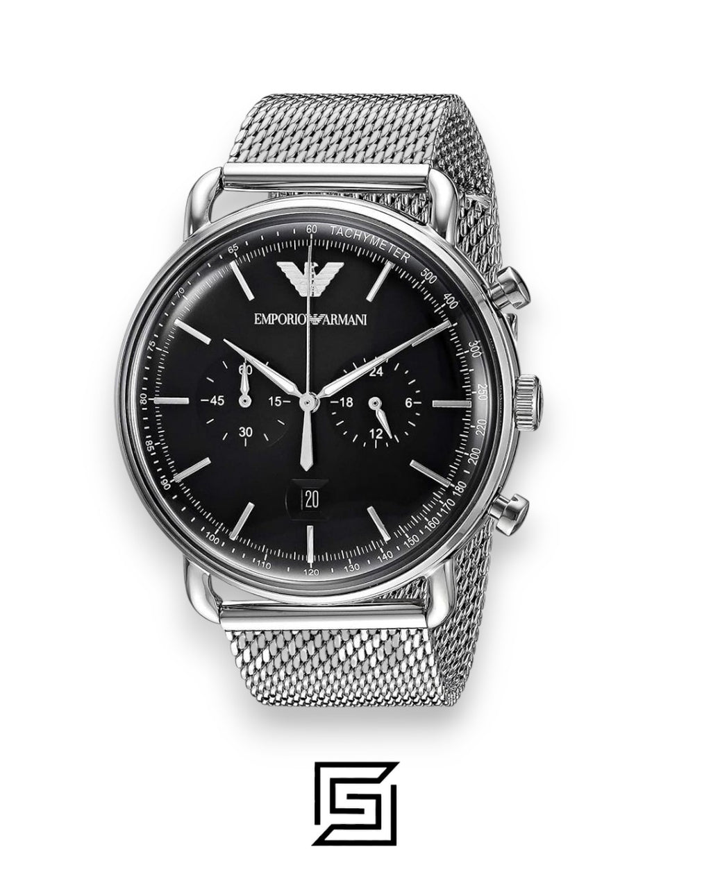 Emporio Armani AR11104 Men's Stainless Steel Mesh Watch with Black Dial