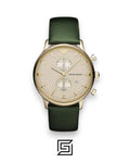 Emporio Armani AR1722 Gold Tone Chronograph Watch with Champagne Dial and Green Leather Strap
