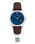 Emporio Armani AR1944 Men's Silver Case Blue Dial Brown Leather Watch