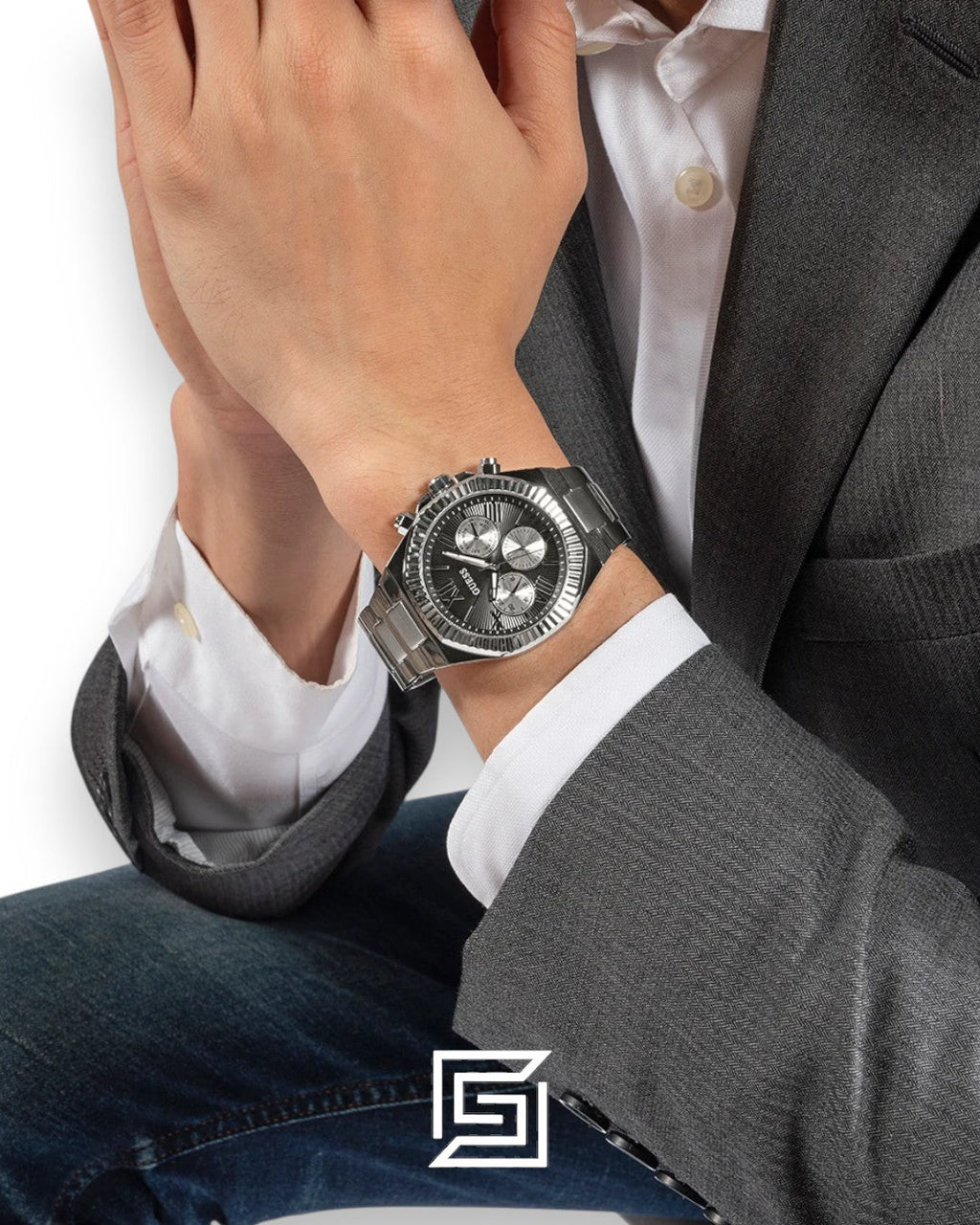 Guess GW0703G1 Men's Silver Stainless Steel Watch with Black Dial
