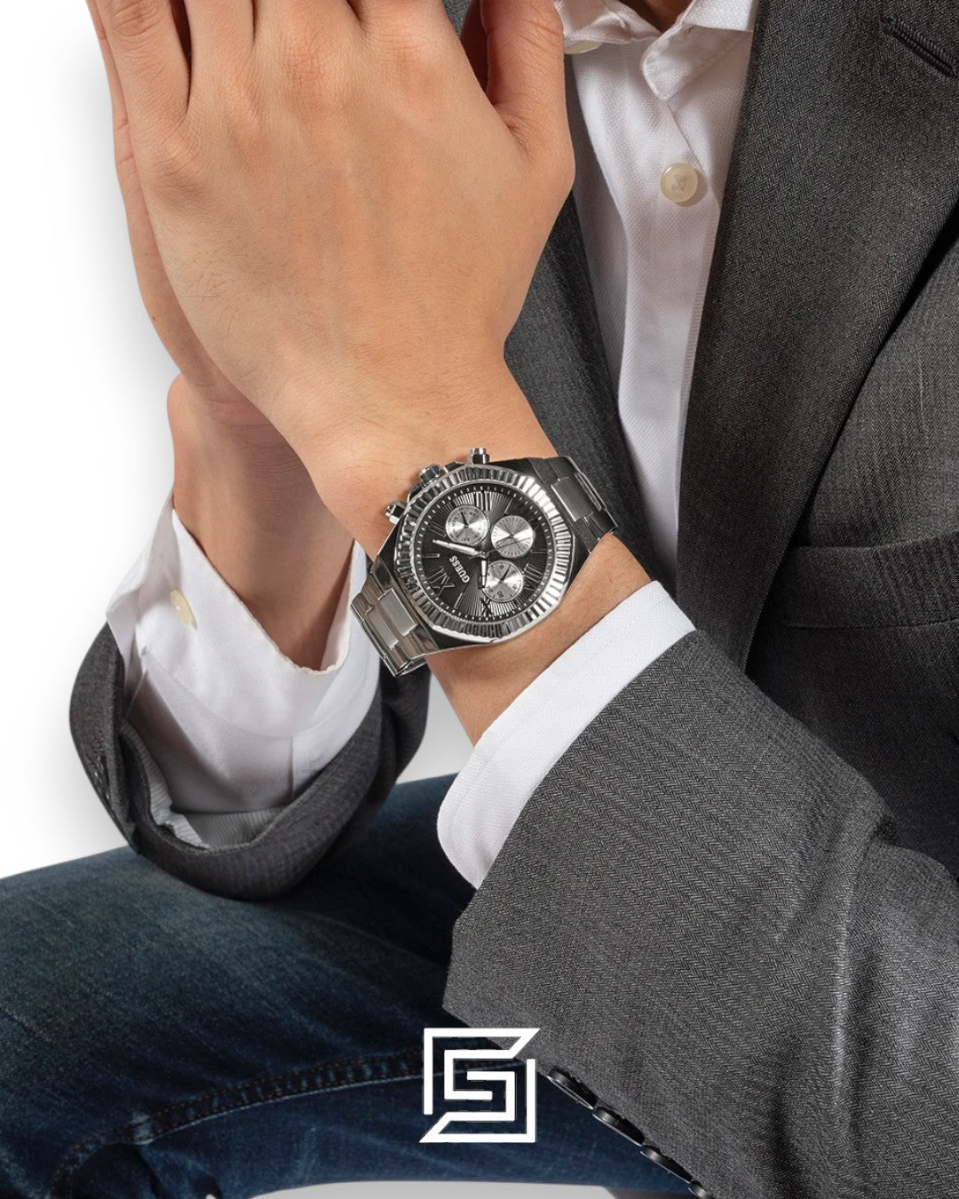 Guess GW0703G1 Men's Silver Stainless Steel Watch with Black Dial