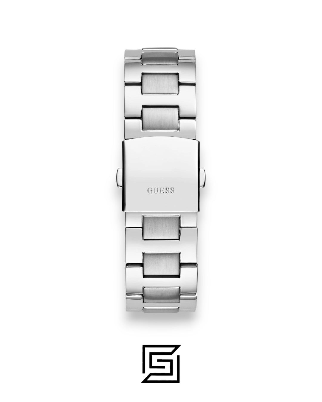 ساعة يد للرجال من Guess طراز GW0703G1 من الفولاذ المقاوم للصدأ باللون الفضي مع مينا سوداء