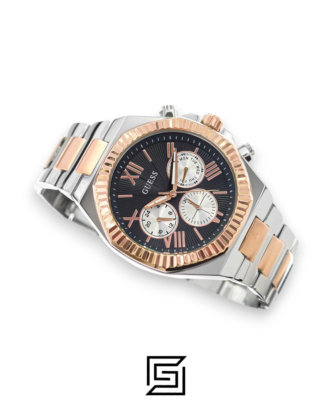 ساعة كرونوغراف للرجال Guess GW0703G4 من الفولاذ المقاوم للصدأ بلونين مع مينا رمادي