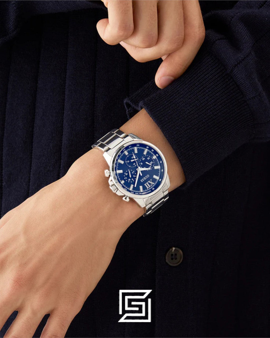 Guess GW0900G4 Men's Silver Stainless Steel Blue Dial Chronograph Watch