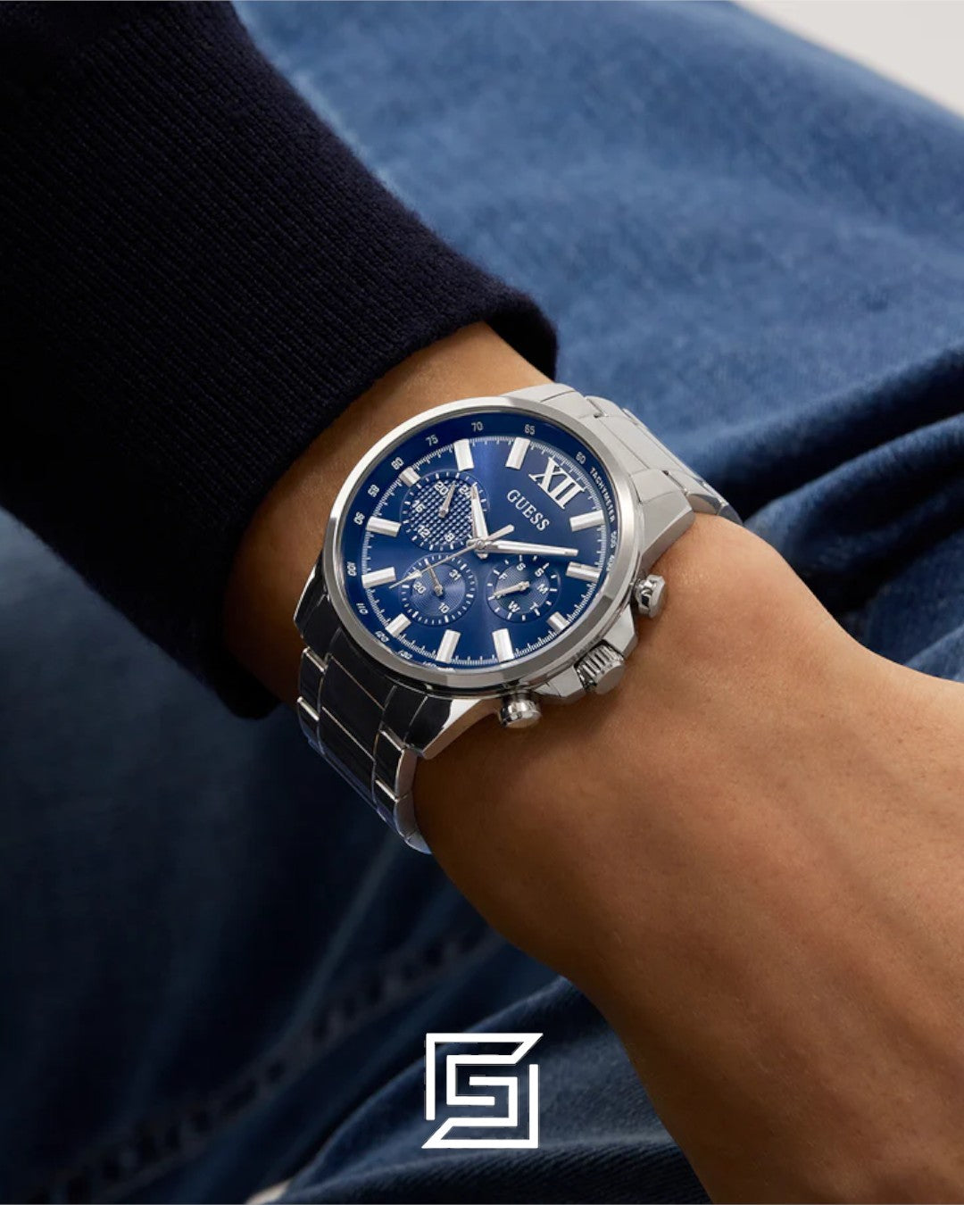 Guess GW0900G4 Men's Silver Stainless Steel Blue Dial Chronograph Watch