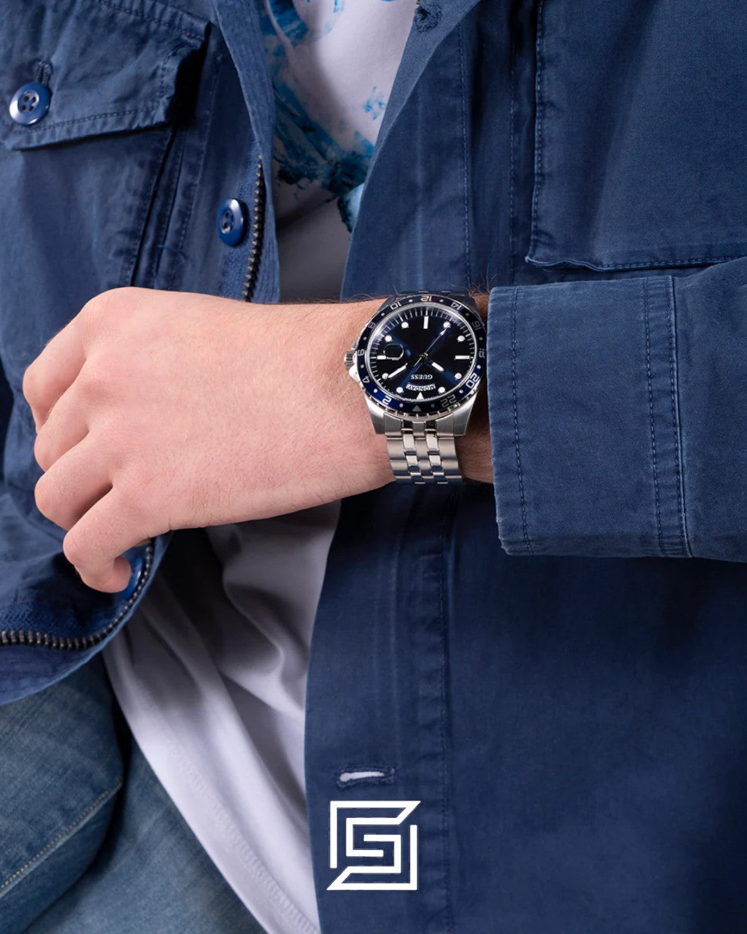 Guess GW0220G1 Blue Dial Stainless Steel Men's Watch 44mm